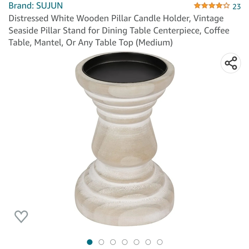 Distressed white wooden pillar candle holder for medium candles